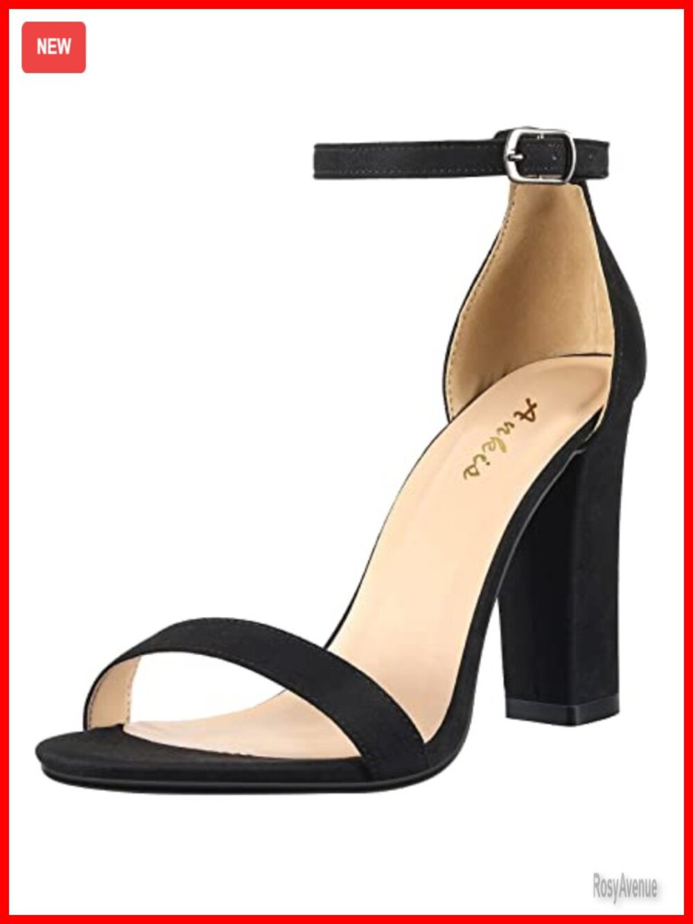 Women's Open Toe Ankle Strap Heeled Sandals with Chunky Heel and Buckle Closure